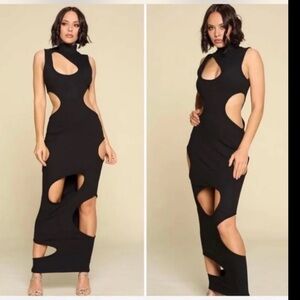 Elegant Black Cut-Out Dress